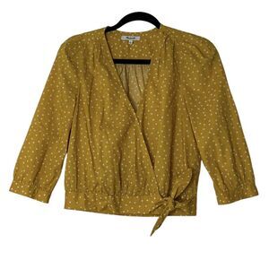 MADEWELL Top Women Small‎ Yellow Tie Waist 3/4 Sleeve Wrap Blouse Star Bright